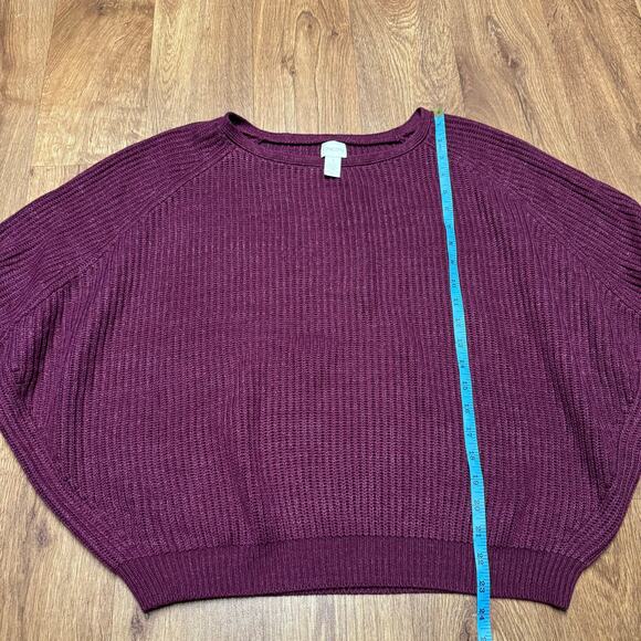 Chicos Womens Wine Red Purple Crew Neck Bat Wing Dolman Sweater Medium - Picture 8 of 9